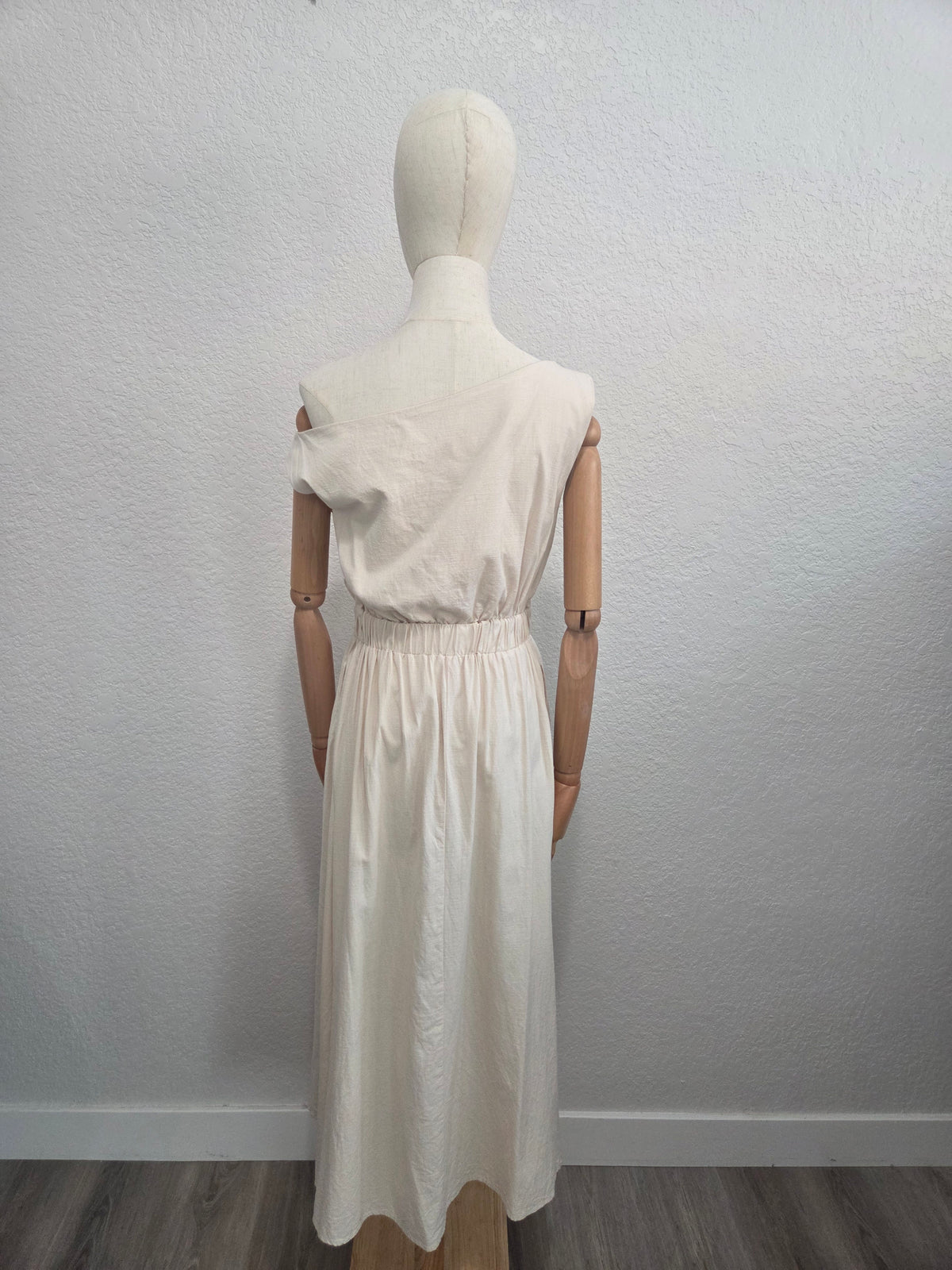 Cotton-Blend Asymmetrical Neck Midi Dress