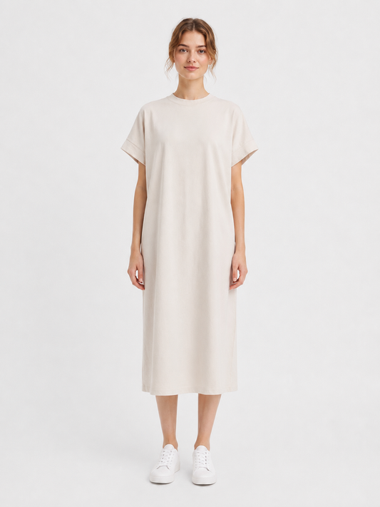 Cotton Blend Relaxed Midi Dress