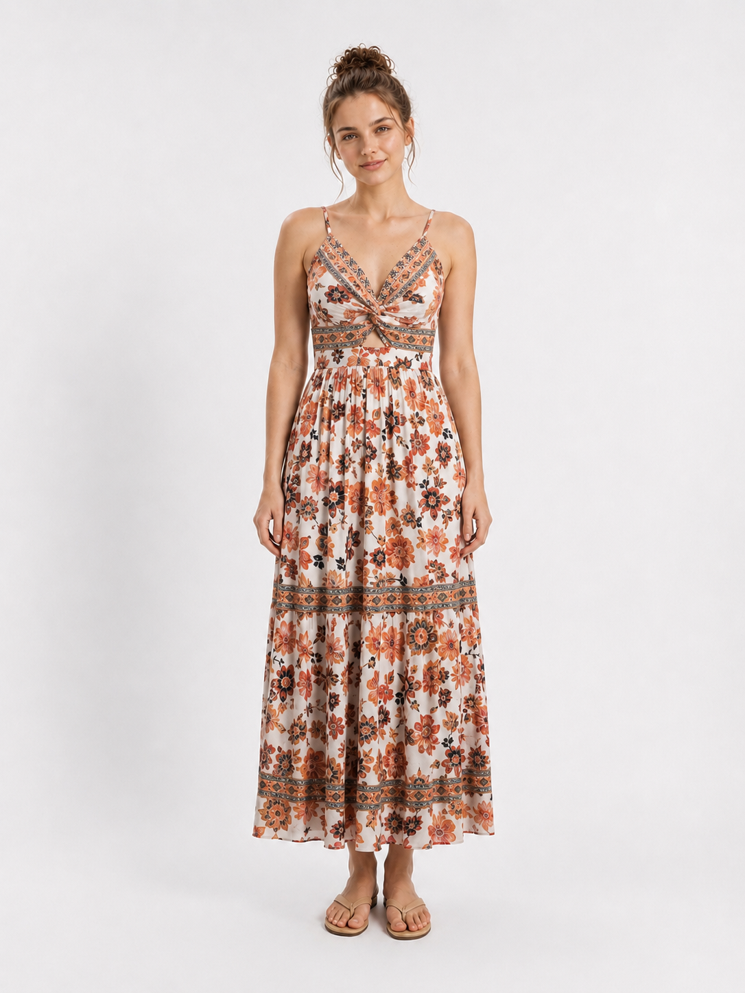 Boho Floral Twist Maxi Dress
